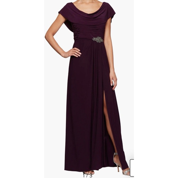 Alex Evenings Cowl Neck‎ Beaded Waist Gown Size 16W Cocktail Formal Wedding Blue - Picture 1 of 14